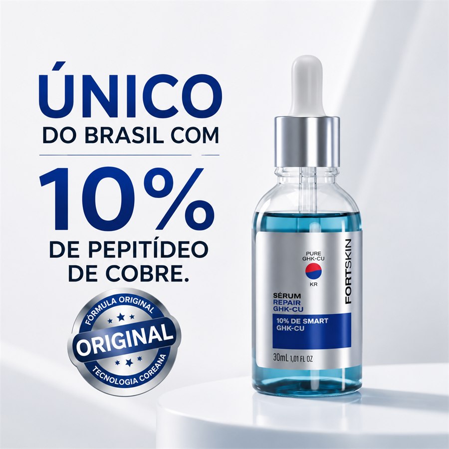 Frasco do Sérum Repair GHK-Cu envolvido por bolhas de gel azul